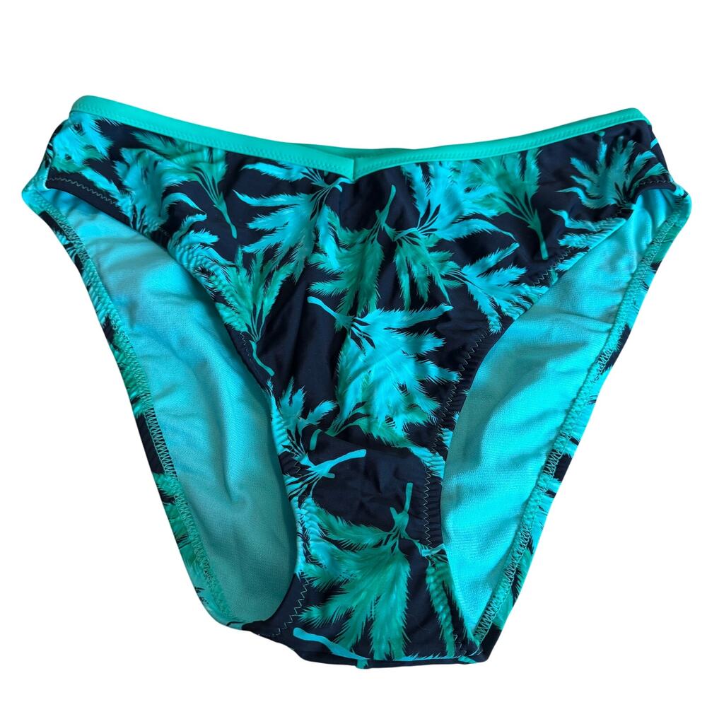 Fe Noel  Women's Feathered Palm Print High Leg Cheeky Bikini Bottom - XXL - NWT